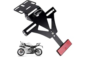HIULLEN Portamatrículas de moto, soporte de matrícula ajustable con luz de matrícula, soporte universal para faro trasero matrícula para moto