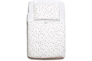 Niimo Ensemble 4 Pièces avec Drap Housse 83 x 50 cm + Couverture + Couette + Taie d’Oreiller - Drap Housse Coton (100%) - Drap Housse Cododo - Drap-Housse Respirant (Blanc/Pois)