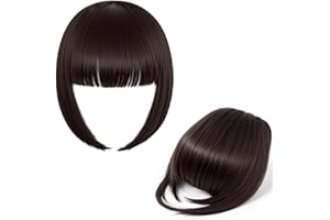 ALLY-MAGIC Clip in Fringe, Clip in Bangs for Women Hair Extensions with Temples Hairpieces, Fashion Wispy Bangs Fringe Air Bangs Clip for Daily Wear Y7LHJFP (Brown)