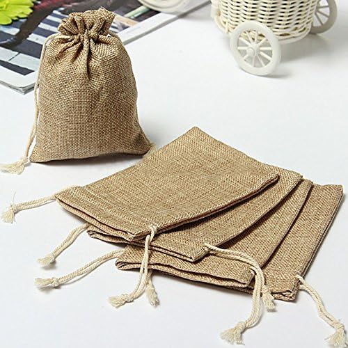 5 PCS/Pack 9 * 12 cm Small Vintage Natural Burlap Hessian Bomboniere Bags Wedding Party