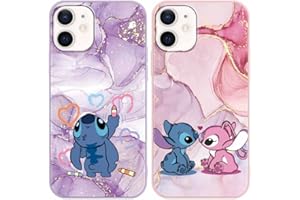 LYUBFDC [2 Confezioni Marmo Cover per iPhone 12/12 Pro 6,1", Stitch Cartoon Anime con Pattern Custodia per iPhone 12 Cover Morbido TPU Silicone Antiurto Kawaii Cartone Animato Protettivo Case