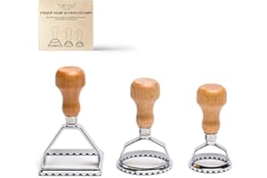 Plantvibes Ravioli-Ausstecher im 3er-Set, 3 wunderschöne Ravioli-Former mit Holzgriff, Ravioli-Stempel und Raviolischneider