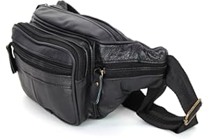 BOGACI Marsupio In vera pelle cuoio da uomo donna con cinta regolabile borsa a tracolla borsello casual moderno vintage elegante monospalla con 6 tasche in offerta (Nero)