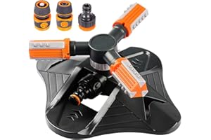 Onarway Garden Sprinkler, Automatic Rotating Lawn Water Sprinkler, 360 Degree 3 Arm Irrigation Sprinkler System Attachment with Quick Hose Connectors for Watering Your Lawn Garden