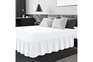 Linen Home Extra Deep Frilled Fitted Valance Sheet King Bed Skirt Fitted Valance Sheets, Microfibre Soft Brushed, Easy Care Non Iron (King, White)