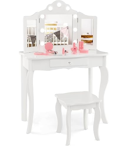 Kinder Schminktisch Mit Hocker Und Spiegel Rosa Produktbild-Vorschau 3