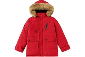 Happy Cherry Bambino Ragazzo Cappotto Invernale Giacca Imbottito Caldo con Pelliccia Cappuccio Rimovibile Stile Parka Antivento per 5-14 Anni