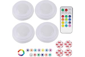 SGIZOKU LED Wireless Under Cabinet Lights,Battery Powered Under Cupboards Kitchen Lights with Remote and Timer,Stick on Cupboard Light Battery Operated Push Light,13 Colors Changing Puck Light(4 Pack)