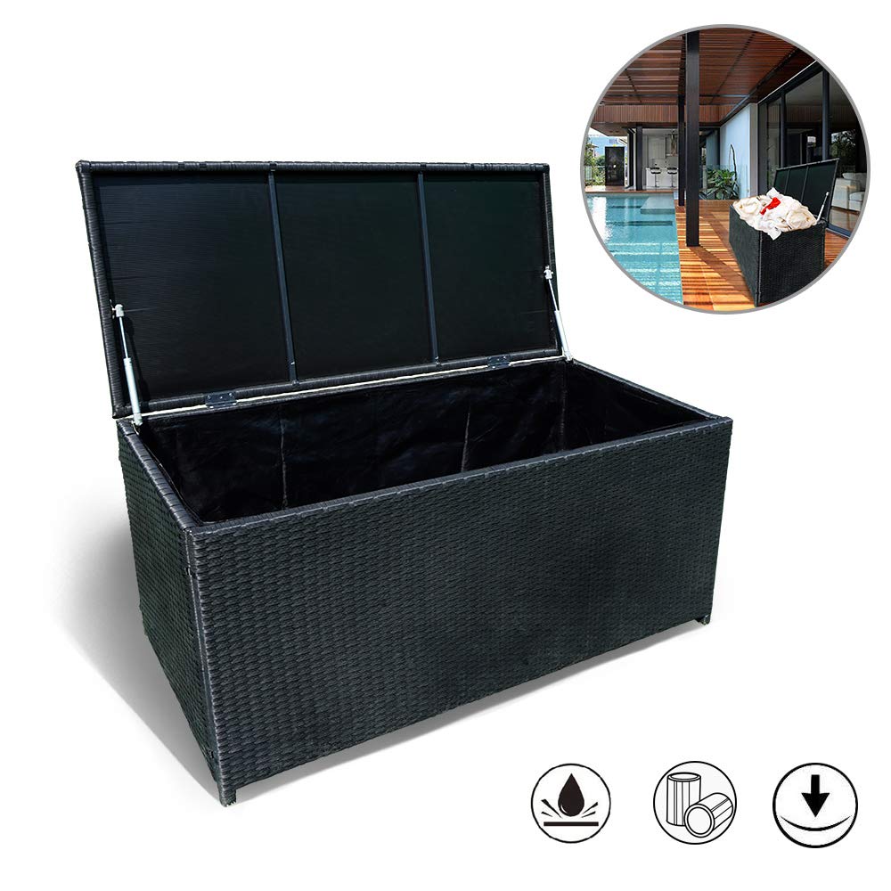 Froadp Auflagenbox Wasserdicht Kissenbox Gartenbox Polyrattan 360L verstärktem Deckel und Gasdruckfedern
