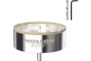 MOLLOM 4-1/8" (105mm) Diamond Hole Saw with 2Pcs Removable Pilot Drill Bit Smooth Cutting for Porcelain Tiles,Glass,Ceramic,Marble,Fiberglass,etc