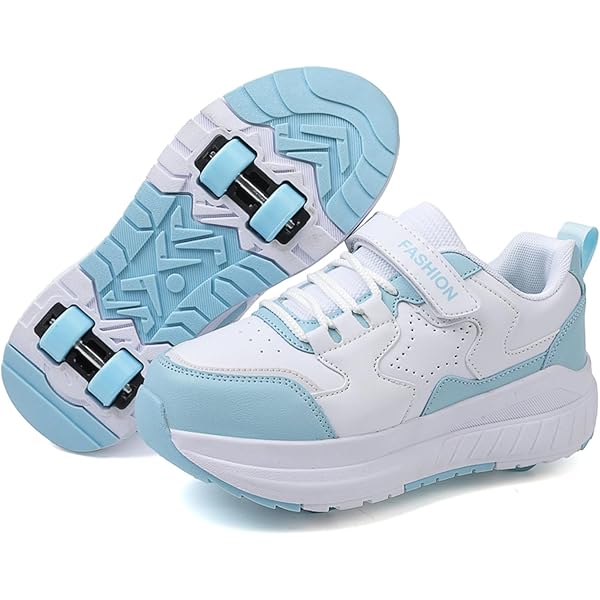 Mateju Schoenen met wieltjes, voor jongens en meisjes, kinderrolschaatsen, schoenen met 4 wieltjes, gymschoenen, inschuifbare, 2-in-1 rolschaatsen, gymschoenen, skateboardschoenen, wit, 40 EU