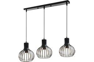 PETITES ECREVISSES Lámpara Colgante 3 Luz Retro Metal Iluminacion Industrial Creativo Luz de Techo Moderno Lámpara Palo para Cocina Comedor Dormitorio (Negro- con una barra)
