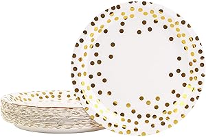DHAIQC 50 Pezzi Oro Arcobaleno Piatti Di Carta per Feste 23 cm, Stoviglie per Feste Di Compleanno Piatti Carta Colorati Usa e Getta Piatti Monouso Per Varie Feste di Compleanno e Matrimonio (Bianco)