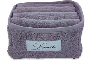 CA' D'ORO PDA Set Pezzi 6 lavette spugna cm. 30x30 con cestino in spugna trapuntato (Lilla)