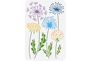 FINGERINSPIRE Dandelion Stencil - Large 21x29.7cm Dandelion Flowers Drawing Template, Plastic PET Leaves, Plant Theme for Painting on Wood, Fabric