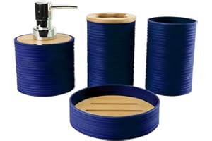 Hosoncovy Set di 4 contenitori da bagno con dispenser di sapone, tazza da bagno, portasapone, spazzolino da denti e dentifricio (blu scuro)