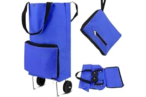 SURBOOTIME Folding shopping cart, supermarket trolley with rubber wheel Oxford cloth bag, reusable folding bag, large capacity ultra-light portable handbag, travel, camping, a must-have artifact at home (Blue)
