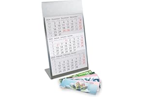 TIMR Calendrier de table à poser en acier inoxydable I motif cactus I pour 2 ans 2025/2026 I format portrait 105 x 230 mm I aperçu 3 mois avec bloc aimanté I multilingue D/GB/F I 7 motifs I tr_204