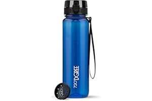 720°DGREE Butelka do picia 1l "uberBottle" crystalClear +Sitko - Bez BPA - Butelka na wodę na uczelnię, pracę, fitness, rower, na zewnątrz - Butelka sportowa z Tritan - Lekka, odporna na wstrząsy