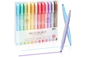 EooUooIP Evidenziatori pastello, 12 pezzi doppia punta Evidenziatori e pennarelli assortiti colori tenui, cancelleria per ufficio scuola, accessori per Bullet Journal