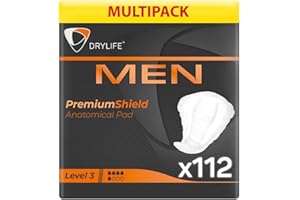 Drylife Men Level 3 Premium Shield Protections Absorbantes Incontinence Homme | Protection pour Fuites Urinaires, Design Masculin Discreet et Contrôle Actif des Odeurs (8 Lot de 14)