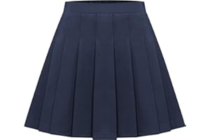 Maeau Jupe Plissée Courte à Carreaux/Couleur Unie pour Fille Ecoliere Mini Jupe Elastique a la Taille de Collège École Patineuse Tennis, avec Short Intégré, S-XXL/100-180cm