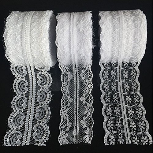 IBuyi 3 x 10 Yards Spitzenbordüre Vintage Spitzenband Weiss Spitzenborte Häkel-Borte Spitze Nähen Deko (# 1,2,3 - 3 PACK)