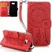 Produktbild Nnopbeclik Hülle Leder Für Samsung Galaxy A5 2017 Flip Case Echt, Folio PU Leather Handytasche Brieftasche Schutz Etui Schale, Drucken Blume Case Multi Muster [Campanula,Rot] Wallet Bookstyle Handyhülle mit Standfunktion Karteneinschub und Magnetverschluß Bumper Pour Samsung Galaxy A5 2017