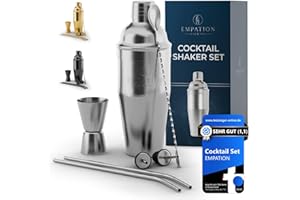 EMPATION Cocktail Shaker, 7-teiliges Cocktail Set - 700 ml Cobbler Shaker aus Edelstahl, minimalistisches Cocktail Zubehör, Bar Set für Anfänger & Profis, Cocktailshaker Set als Präsent geeignet