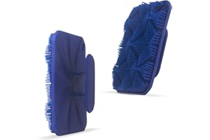 NOHLERLIFE Miękka myjka do ciała, silikonowa szczotka do masażu pod prysznic, złuszczający peeling do ciała do czyszczenia i odżywienia skóry, dobrze się pieni z ergonomicznym uchwytem (01 czarny) (granatowy)