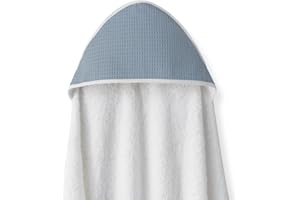Interbaby - Capa de Baño Bebe Delantal Blanco/Petroleo | Toalla Bebe con Capucha Algodón, 100x100cm, Unisex | Suave, Secado Rápido | Ideal Recién Nacidos, Bebes y Niños Pequeños | Diseño Nido de Abeja