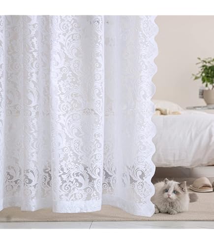 Rideau Court Rustique En Coton Et Lin Avec Dentelle - 56x36 Pouces