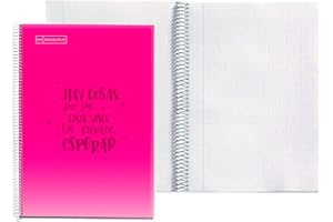 Miquelrius - Quaderno con spirale in polipropilene, dimensioni dei fogli 215 x 309 mm, 80 fogli da 90 g/m², quadretti da 4 mm con margine, colore magenta