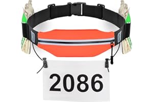 RJ-SPORT Slim Running Belt Race Number Belt Runners Pouch Triathlon Race Belt BIB Holder with 6 Energy Gel Loops for Workout, Jogging, Triathalon, Marathon, Running and Cycling, 03 Orange, One size