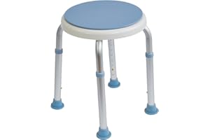 Aidapt Bath Stool with Rotating Seat Non-Slip Ferrules,8 Numbered Height Settings,Shower Chair,Elderly,Disabled,Pregnancy,Post Surgery,Rust Free Aluminium, Lightweight, Easy Assembly, White/Blue