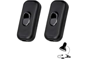 VULCYXA 2 Piezas Interruptor Lampara Mesilla, Interruptor Bipolar Negro de Cable en Línea 6A 250V, para Lámparas y Electrodomésticos Pequeños, Basculante de Material