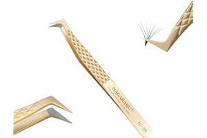 NAGARAKU Pinzette Fibra Ciglia Volume Curva Pinzetta Oro Punta Fibra Precisione Punta Curva Professionali Antistatiche Antiscivolo Inossidabile Tweezer Per Eyelash Volume (L Type Boot Tweezers AG-09)