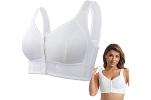 BAWUTZ Reggiseno per Anziani, Reggiseno in Pizzo Taglie Forti Anello in Acciaio, Reggiseno Traspirante con Chiusura Anteriore per Anziani, Reggiseno Acciaio per Donne Taglie Forti