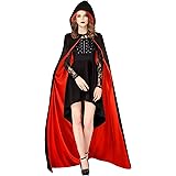 Mantello Vampiro Nero Rosso, Mantella con Cappuccio, Mantello da Vampiro di Halloween, Costume da Vampiro, Lungo Mantello Dra