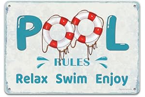 TARIKA Vintage Iron Painting Metal Plate Novelty Pool Decor, Pool Rules Relax Swim Enjoy,12'' X 8'' Tin Sign, Home Kitchen Beach Seaside Swim Pool Outdoor Fence Art Wall Decor