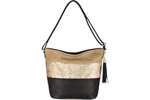 CRAZYCHIC - Damska Torba na Ramię z Cekinami - Torebka z Paski Skóra PU - Hobo Bucket Bag - Torby Crossbody Messenger - Torba z Uchwytem Wielokolorowa - Modna Elegancka - Czarny