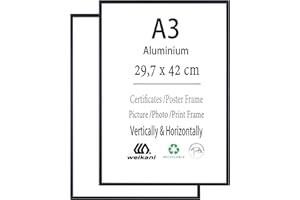 WEIKANI A3 Aluminium Picture Frame,2 Pack-29.7x42 cm Black Photo Frame,Certificate Frame with Plexiglass for Wall Mount or Table Top Display