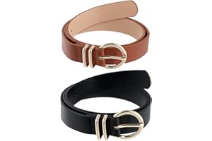 Chstarina 2 Piezas Cinturón de Cuero, Moda Cinturón para Mujer, 2.8 cm de Ancho, Negro +Marrón Cinturón, para Vaqueros Pantalones Mujeres Vestido