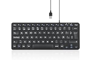 Perixx PERIBOARD-432 Teclado Mini USB con Cable - Teclas de Tijera Tipo X - Letras de impresión en Grande - Español QWERTY