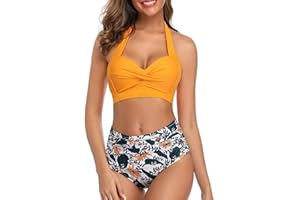CMTOP Bikini Mujer Push up Cuello Halter Conjuntos de Bikinis Dividido Traje de Baño de Dos Piezas Sexy Bikinis Sujetador con Relleno Cintura Alta Biquini Braguitas Verano