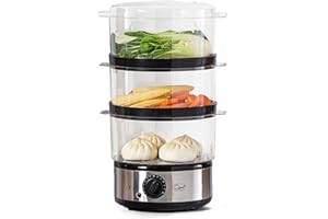 Quest 35220 3 Tier Electric Food Steamer / 7.2L / 3 Stackable Cooking Baskets & Rice Bowl/Healthy Cooking Of Vegetables, Meats & Fish / 60 Minute Timer Function/Energy Efficient Healty Eating
