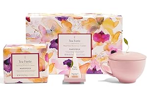 Tea Forte, Soleil Gift Set with Cafe Cup, Tea Tray and 10 Handcrafted Pyramid Tea Infuser Bag (Mariposa)