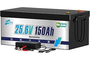 HRBEENERGY 24V 150AH LiFePO4 Batterie mit Ladegerät, 3840Wh Lithium Akku, Zuverlässig Eingebauter BMS-Schutz, 7000+ Deep Cycle Recharging, Ideal für RV/Solar/Marine/Off-grid/Trolling Motor