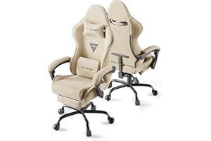 Huracan Silla Gaming Ergonómica Reclinable, Silla Gamer Cojín Lumbar+Reposacabezas+Reposapiés, Respaldo Alto Acolchado, 360° Giratoria, Gaming Chair para Oficina/Ordenador, Beige