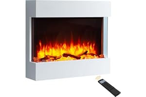 ENDEAVOUR FIRES AND FIREPLACES Endeavour Fires Haxby 30” Wall Mounted Electric Fireplace with Off-White Surround, 1 & 2kW Heater, Realistic Flame Effect, 7-Day Programmable Remote Control